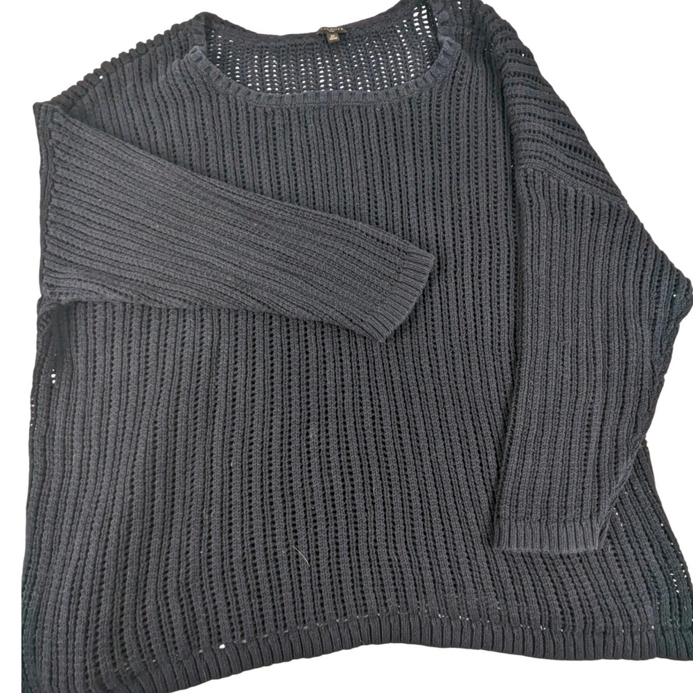 Talbots Plus Womens 3X Navy Blue 100% Cotton Open Knit Ribbed Pullover Sweater - Picture 2 of 12